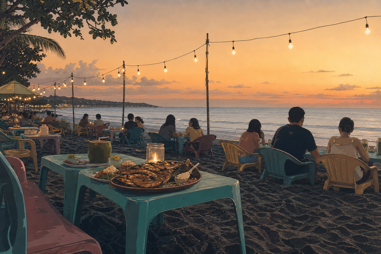 Grilled fish on the sand at Jimbaran, which costs less per head than the proposed fee rise. Illustration.