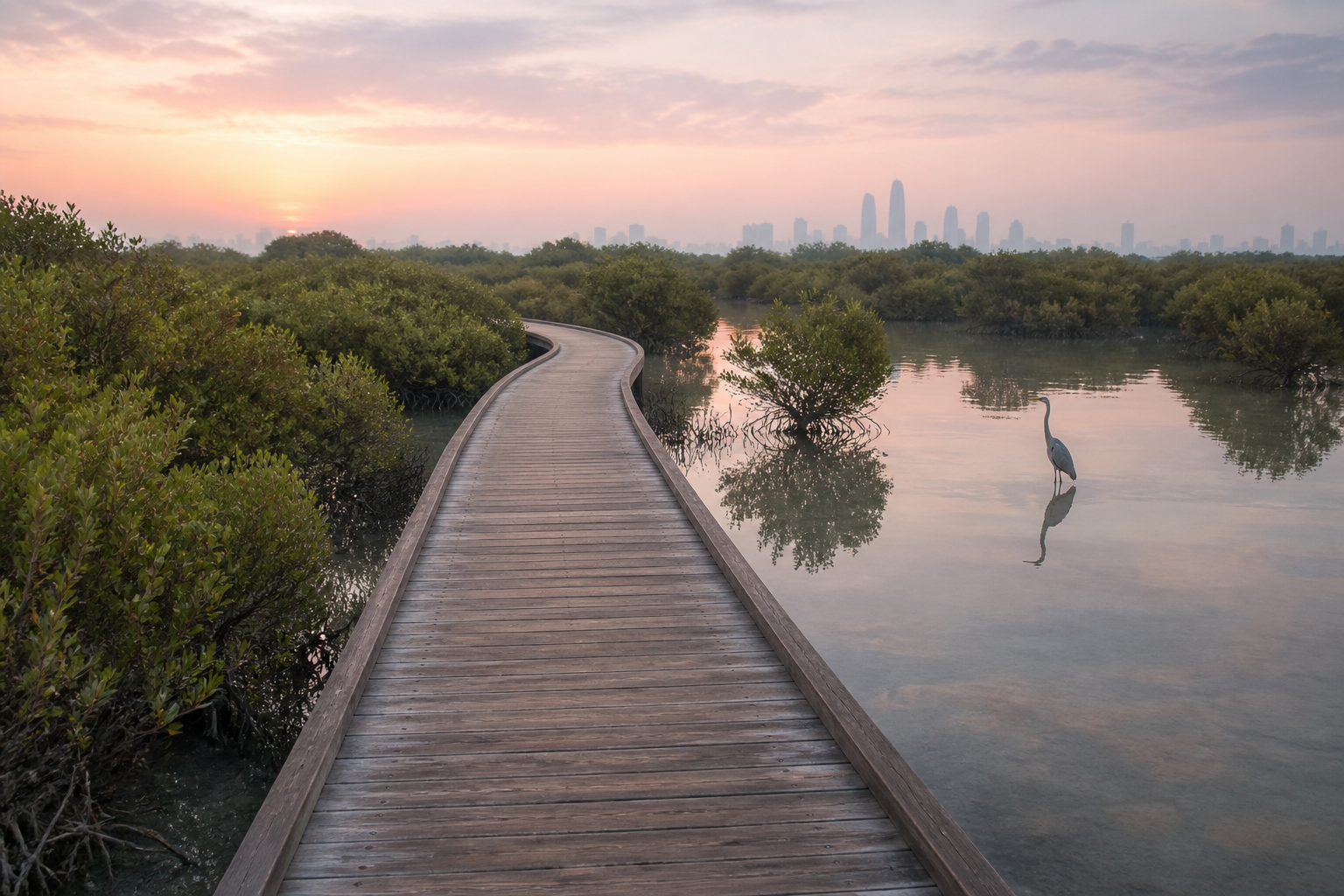 Herons work the shallows at low tide. Check the tide before you go: at high water the mudflats vanish and so do the birds.