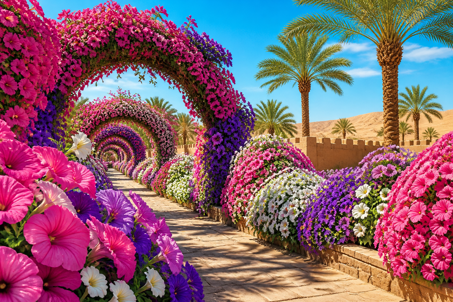 An illustration, not a photograph of the garden itself. Miracle Garden reopens on 8 October at AED 100 for adults, before VAT.