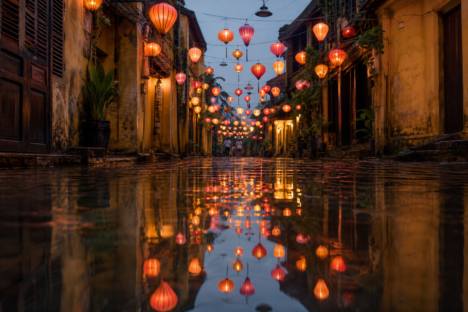 An ordinary wet evening, not a flood. Thirty centimetres is routine here and the shops stay open through it.