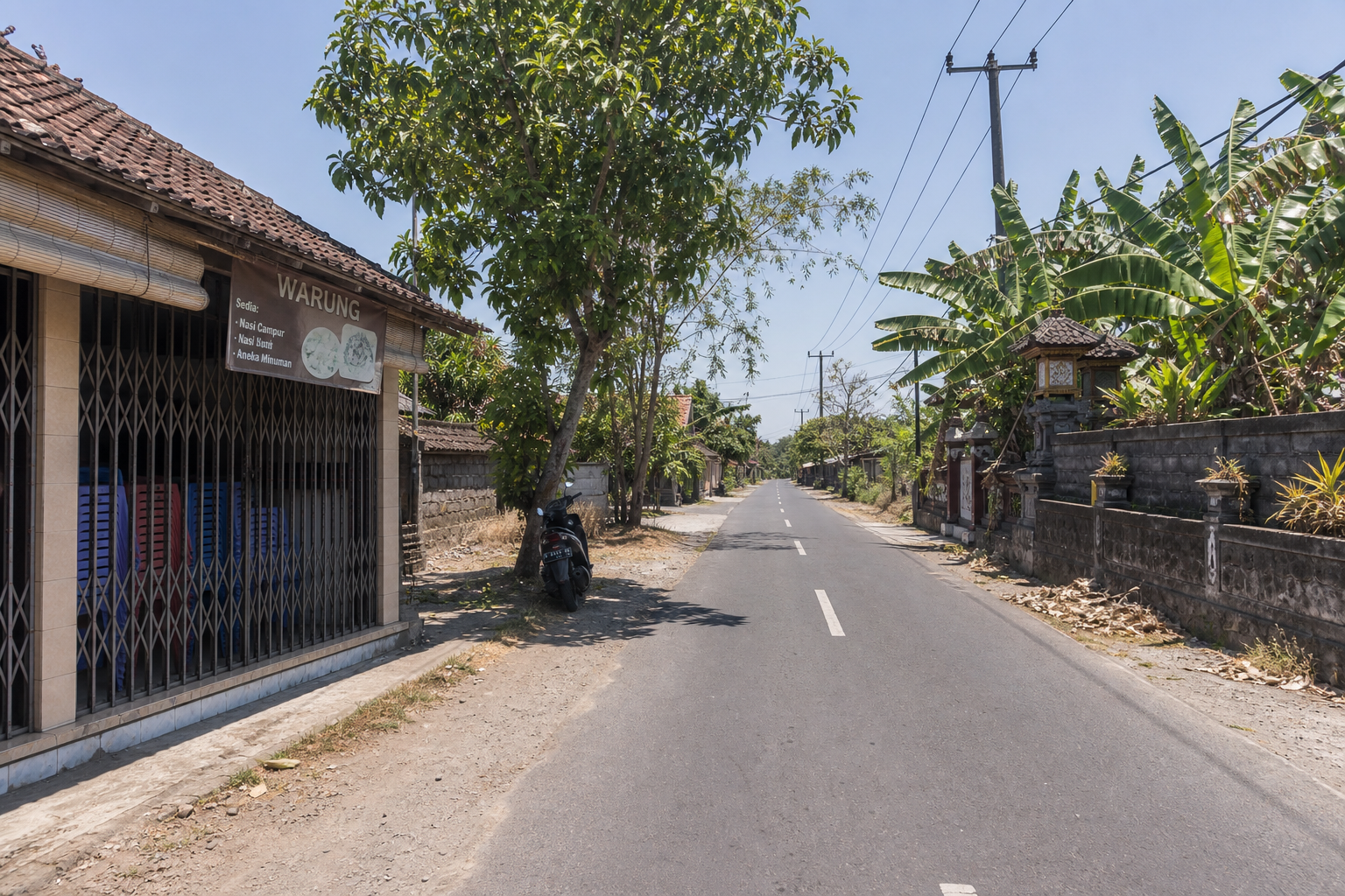 One o'clock on a village road. The shutters come down and stay down until about four.