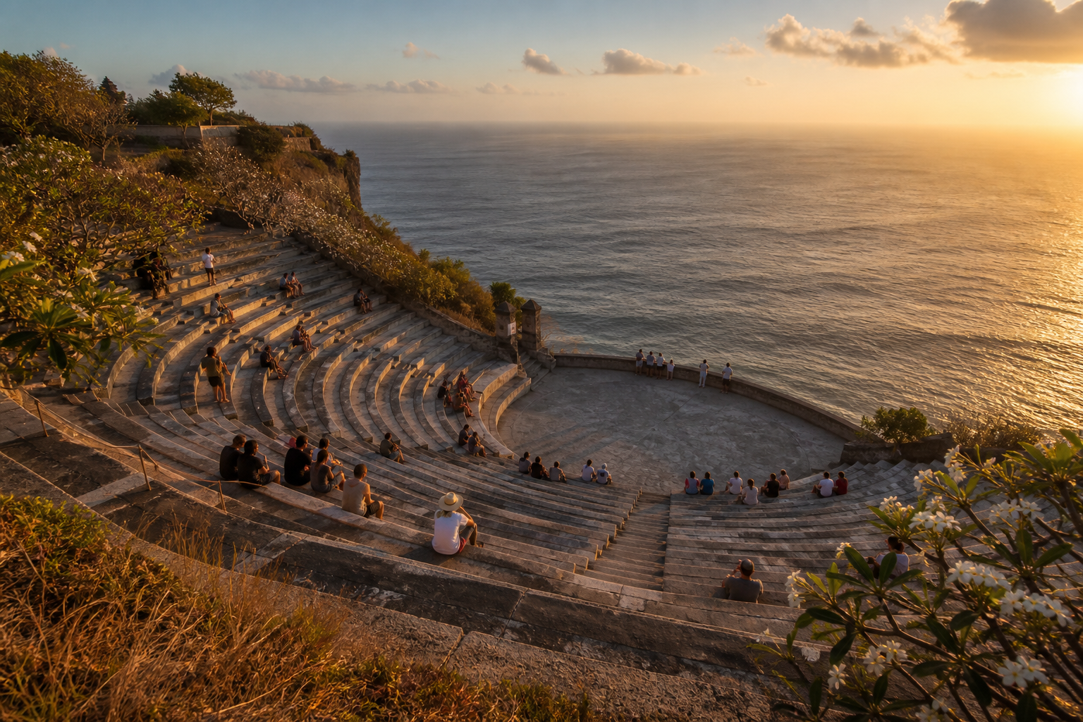 About 1,200 seats, and they are gone before five. Stone benches, and no roof over them.